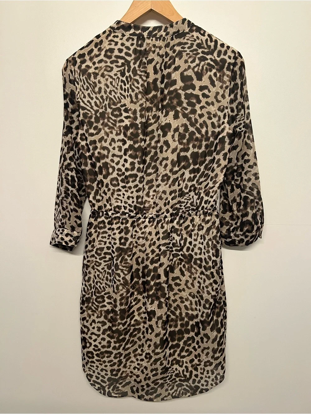 Vince Camuto Leopard Print 3/4 Sleeve Drawstring Shirtdress size 2
